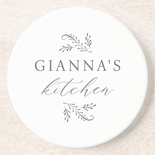 Personalized Botanical Your Name's Kitchen Coaster (Front)