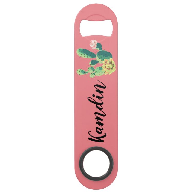 Personalized Bottle Opener Bohemian Cactus Succule (Front)