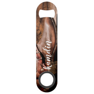 Personalized Bottle Opener Cowboy Boots Barn Wood
