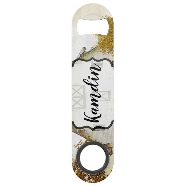 Personalized Bottle Opener Sunset Barn Country Rus (Front)