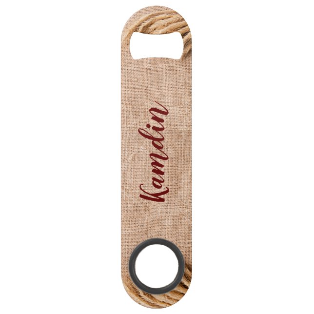 Personalized Bottle Opener Wheat on Burlap Sack Co (Front)