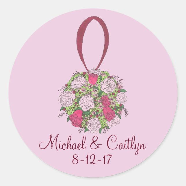Personalized Bouquet Bridal Shower Wedding Flowers Classic Round Sticker (Front)