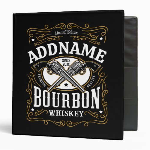 Personalized Bourbon Vintage Guns Whiskey Label 3 Ring Binder