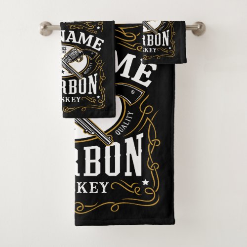 Personalized Bourbon Vintage Guns Whiskey Label Bath Towel Set