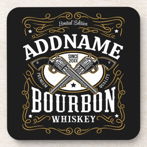 Personalized Bourbon Vintage Guns Whiskey Label Beverage Coaster