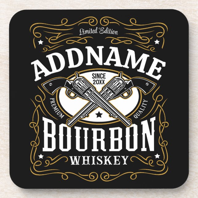 Personalized Bourbon Vintage Guns Whiskey Label Beverage Coaster (Front)
