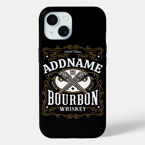 Personalized Bourbon Vintage Guns Whiskey Label iPhone 15 Case