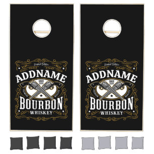Personalized Bourbon Vintage Guns Whiskey Label Cornhole Set