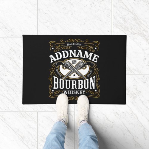 Personalized Bourbon Vintage Guns Whiskey Label Doormat