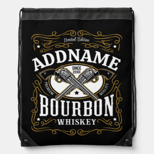 Personalized Bourbon Vintage Guns Whiskey Label Drawstring Bag