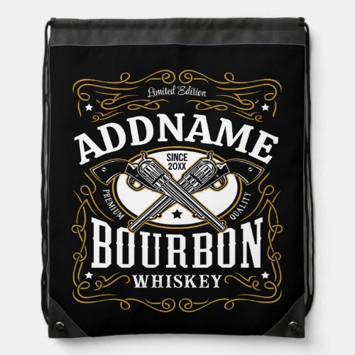 Personalized Bourbon Vintage Guns Whiskey Label Drawstring Bag