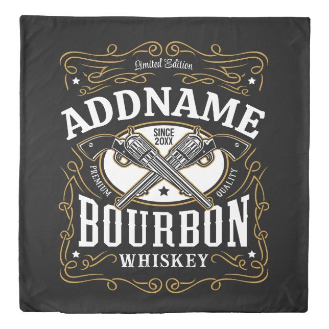 Personalized Bourbon Vintage Guns Whiskey Label Duvet Cover (Front)
