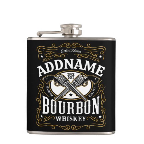 Personalized Bourbon Vintage Guns Whiskey Label Flask