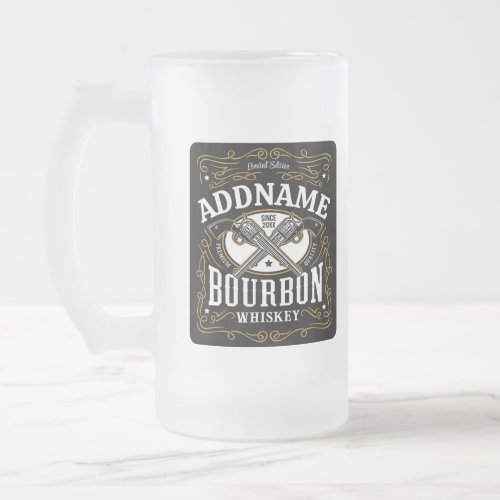 Personalized Bourbon Vintage Guns Whiskey Label Frosted Glass Beer Mug