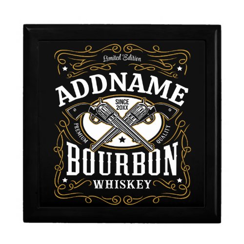 Personalized Bourbon Vintage Guns Whiskey Label Gift Box
