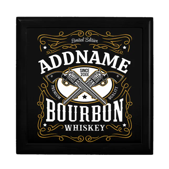 Personalized Bourbon Vintage Guns Whiskey Label Gift Box | Zazzle