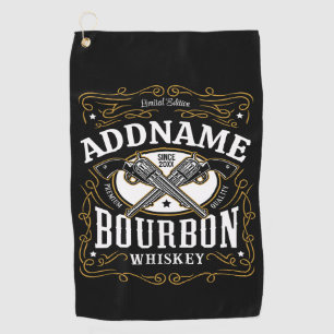 Personalized Bourbon Vintage Guns Whiskey Label Golf Towel