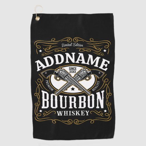 Personalized Bourbon Vintage Guns Whiskey Label Golf Towel