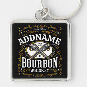 Personalized Bourbon Vintage Guns Whiskey Label Keychain