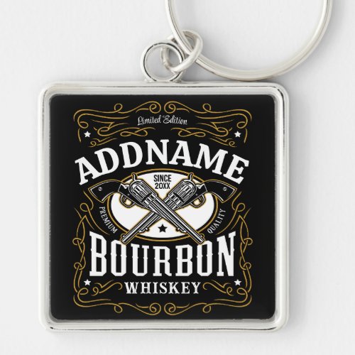 Personalized Bourbon Vintage Guns Whiskey Label Keychain