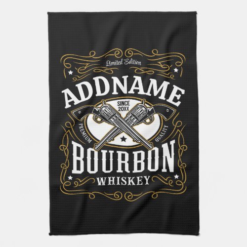 Personalized Bourbon Vintage Guns Whiskey Label Kitchen Towel