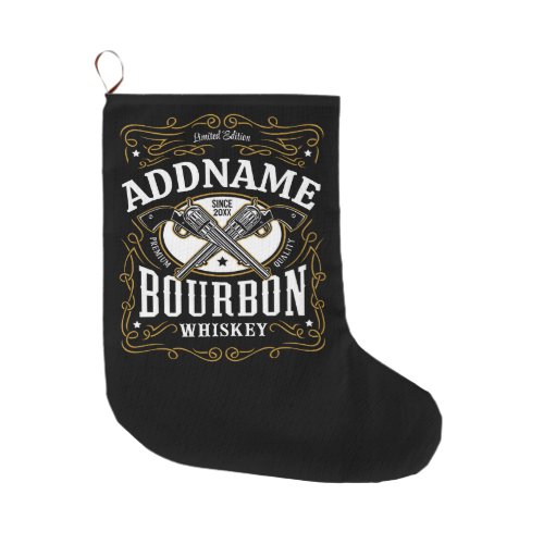 Personalized Bourbon Vintage Guns Whiskey Label Large Christmas Stocking