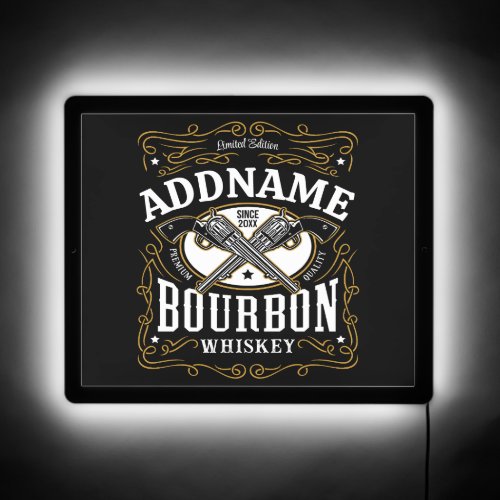 Personalized Bourbon Vintage Guns Whiskey Label LED Sign