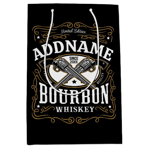 Personalized Bourbon Vintage Guns Whiskey Label Medium Gift Bag
