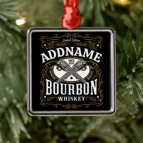 Personalized Bourbon Vintage Guns Whiskey Label Metal Ornament