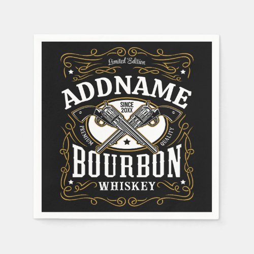 Personalized Bourbon Vintage Guns Whiskey Label Napkins
