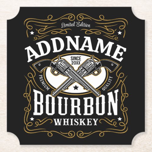 Personalized Bourbon Vintage Guns Whiskey Label Paper Coaster