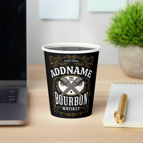 Personalized Bourbon Vintage Guns Whiskey Label Paper Cups