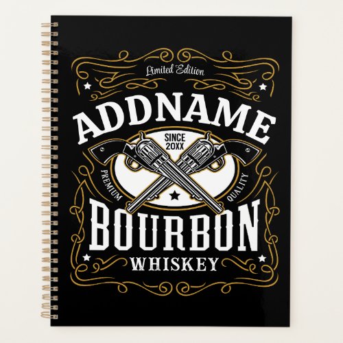 Personalized Bourbon Vintage Guns Whiskey Label Planner