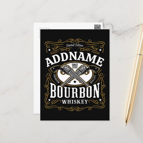 Personalized Bourbon Vintage Guns Whiskey Label Postcard