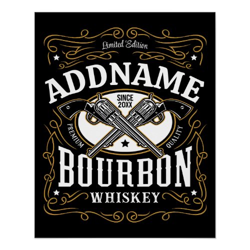 Personalized Bourbon Vintage Guns Whiskey Label Poster