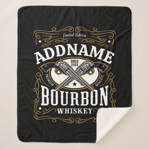 Personalized Bourbon Vintage Guns Whiskey Label Sherpa Blanket