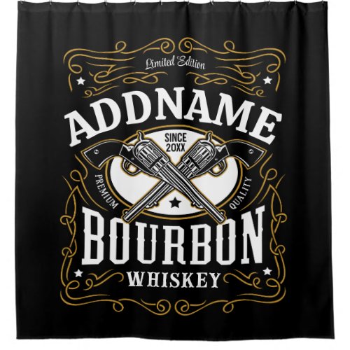 Personalized Bourbon Vintage Guns Whiskey Label Shower Curtain