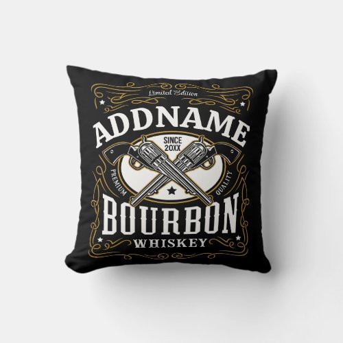 Personalized Bourbon Vintage Guns Whiskey Label Throw Pillow