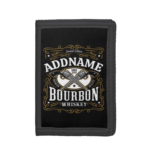 Personalized Bourbon Vintage Guns Whiskey Label Trifold Wallet