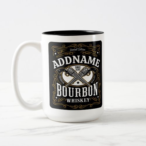 Personalized Bourbon Vintage Guns Whiskey Label Two_Tone Coffee Mug