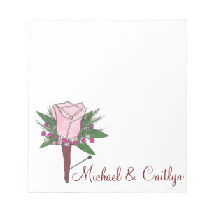 Personalized Boutonniere Pink Rose Wedding Notepad