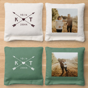 Personalized Bow Arrow Heart Photo Wedding Cornhole Bags