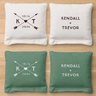 Personalized Bow Arrow Heart Wedding Cornhole Bags