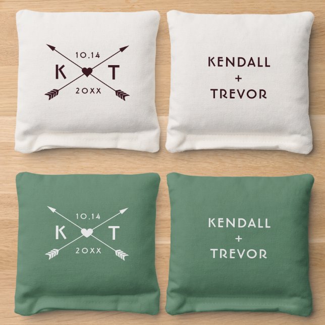 Personalized Bow Arrow Heart Wedding Cornhole Bags (Wood)