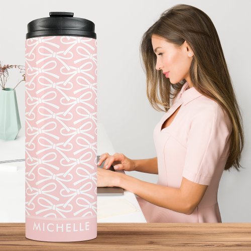 Personalized Bow Custom Name Pink Thermal Tumbler