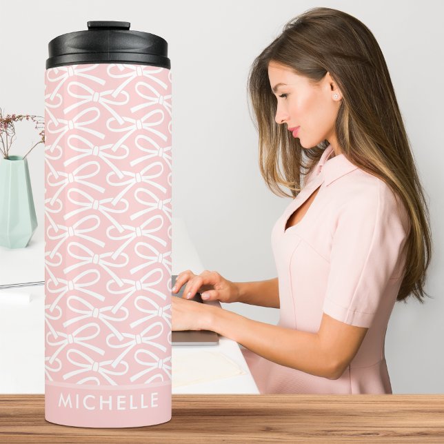 Personalized Bow Custom Name Pink Thermal Tumbler (Creator Uploaded)