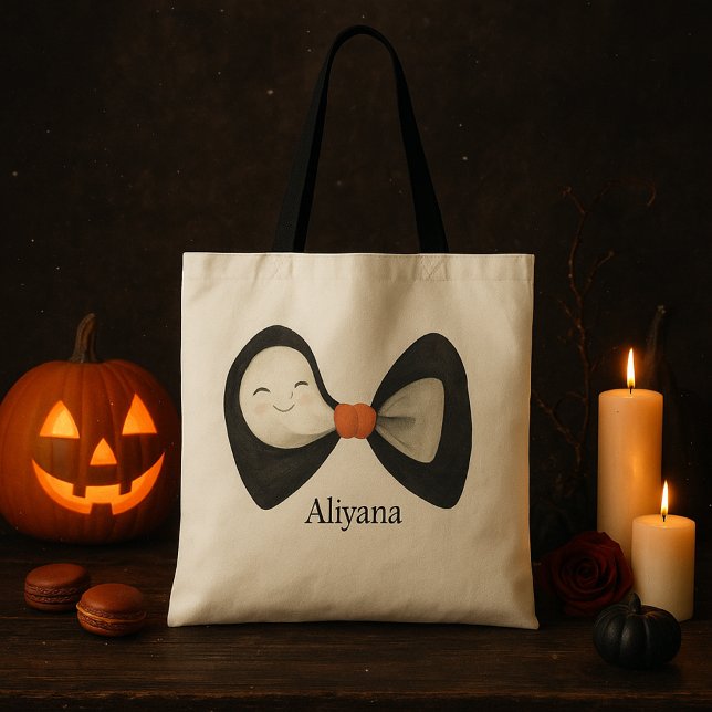 Personalized Bow Cute Boo Ghost Halloween Tote Bag (Creator Uploaded)