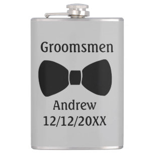 Personalized Bow Tie Black Gray Groomsmen gift Flask
