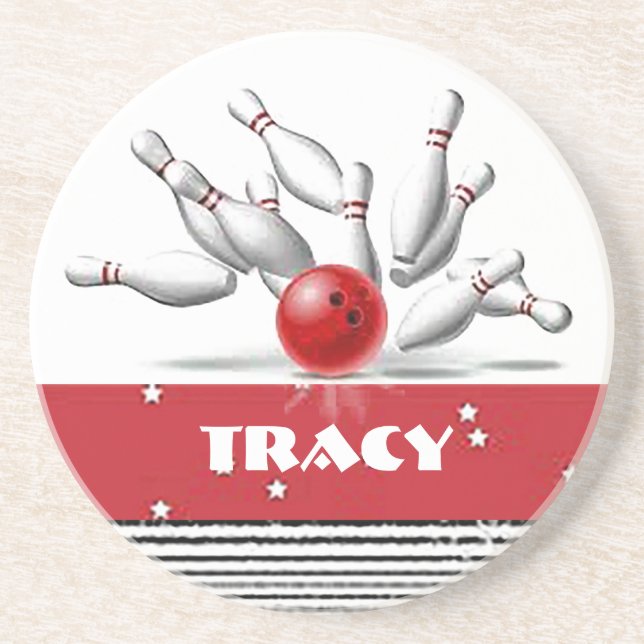 Personalized Bowler’s Sandstone Coaster (Front)
