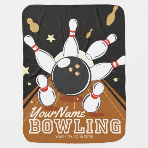 Personalized Bowler Strike Bowling Lanes Ball Pins Baby Blanket